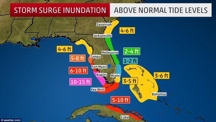 How far inland will 15' storm surge travel